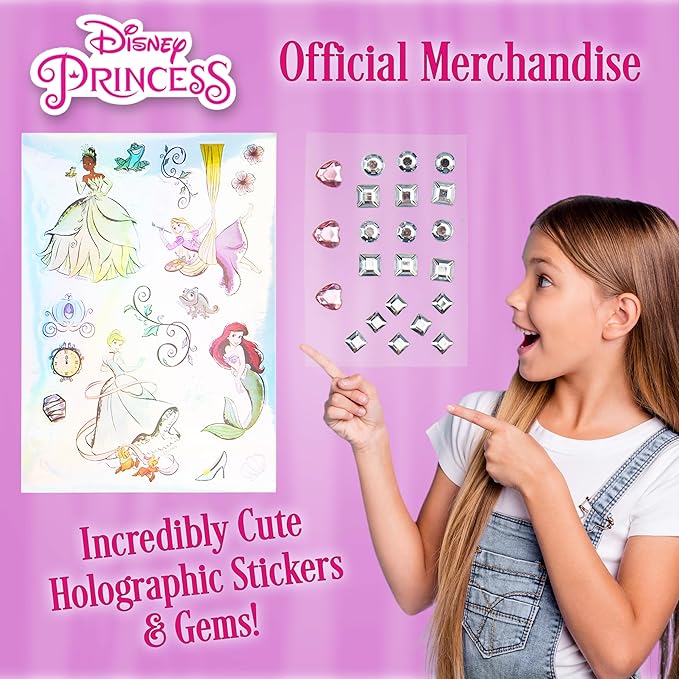 Disney Stitch Notebook Stationery Set Kids Diary DIY Journal Kit and Craft Supplies (Pink Princesses)