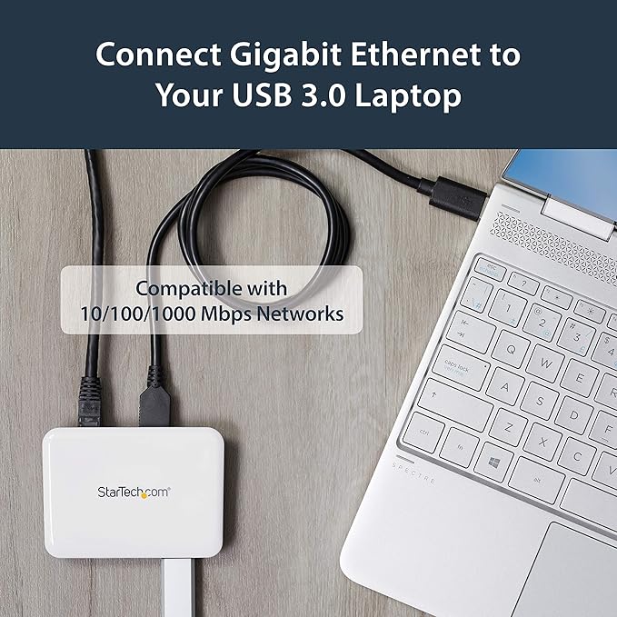 StarTech.com USB 3.0 to Gigabit Ethernet NIC Network Adapter with 3 Port Hub - White - USB 3 Ethernet Adapter - USB Charging Hub (ST3300U3S)