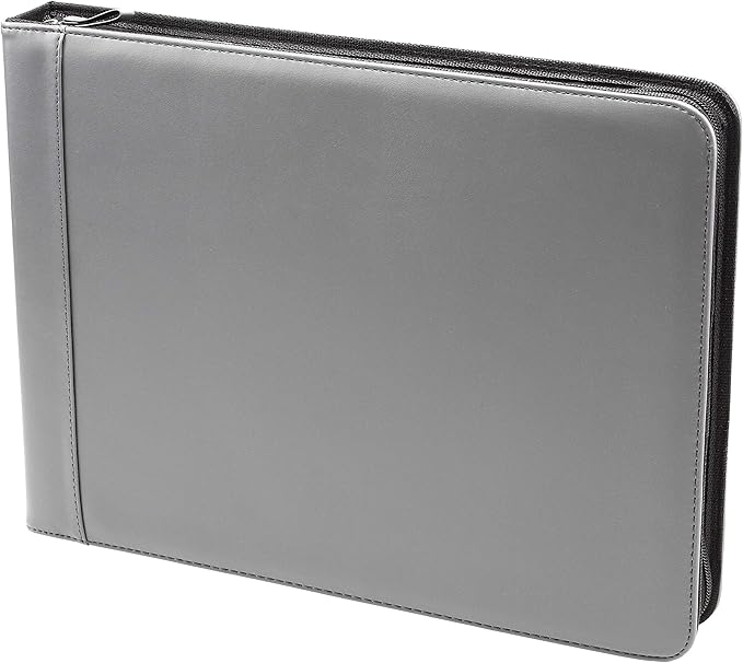 2Fold Zippered Business Checkbook Binder - 7 Ring Binder for Business Checks with Built-in Organizer and Card Case - PU Leather Portfolio for up to 600 3-Up Checks (Gray)