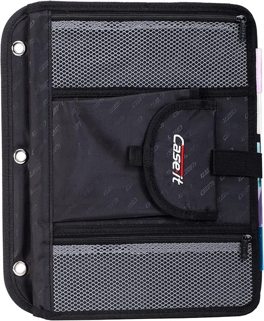 Case It 5-Tab Binder Accessory, 5-colored tabbed, 6 pocket expanding file, fits any standard 3 ring letter size binder, additional zippered mesh pockets for pen storage, ACC-21, Black