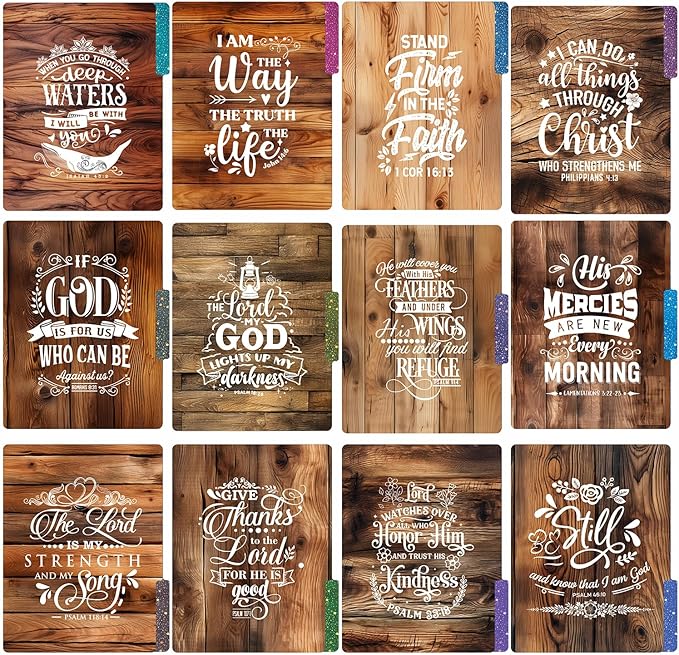 PARTH IMPEX 12 Pack Decorative File Folders, 1/3 Cut Tab with Assorted Positions, Letter Size Paper Holders (9.37” x 11.75”) Matte Finish Laminated - Motivational Inspirational Bible Verse Quotes