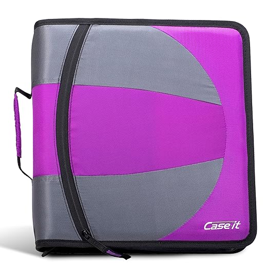 Case-it The Dual 2-in-1 Zipper Binder | Two 1.5-Inch D-Rings, 600 Sheet Capacity, Pencil Pouch & Multiple Pockets | School & Office Organizer with Shoulder Strap | Dual-101 Deep Purple