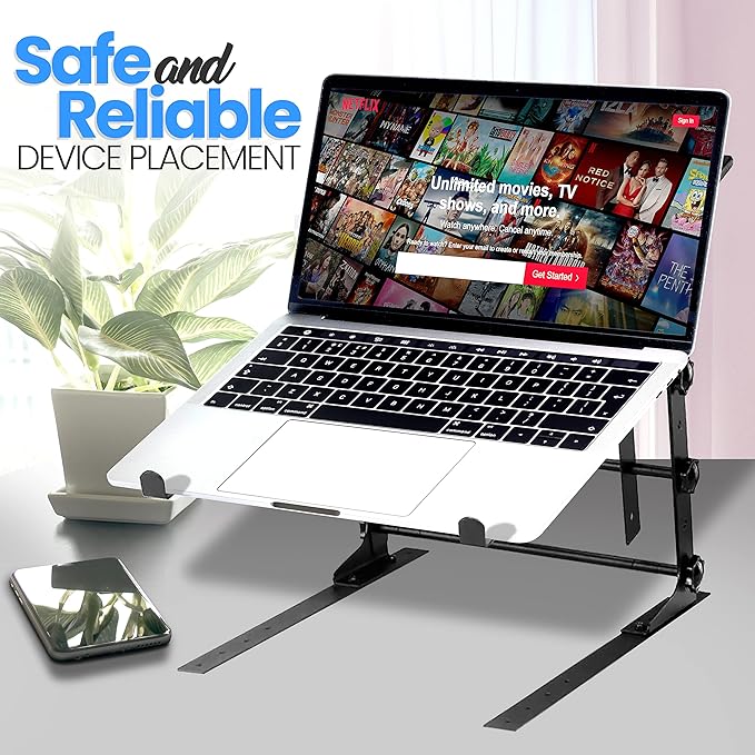 Pyle Portable Dual Laptop Stand with Adjustable Height & Anti-Slip Prongs for DJ Equipment (PLPTS38) + Universal Laptop Device Stand (PLPTS3)