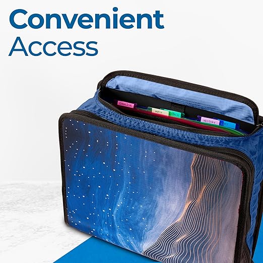 Case-it Mighty Zip Tab School Zipper Binder | 3-Inch O-Rings, 600-Sheet Capacity, 5-Subject Expanding File Folder, Multiple Pockets & Storage Organizer, Shoulder Strap | D-146 Desert Night