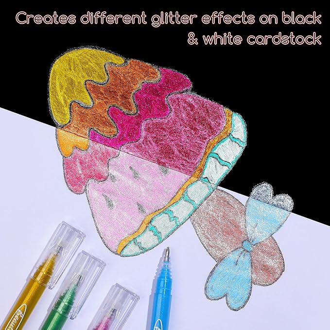 miikoul Super Glitter Gel Pens, 24 Pack 1.0 Mm Fine Point Large Capacity Colored Pen Water-Based Ink Drawing Pens Metallic Sparkly Markers for Kids Adults Coloring DIY Crafts Greeting Birthday Cards