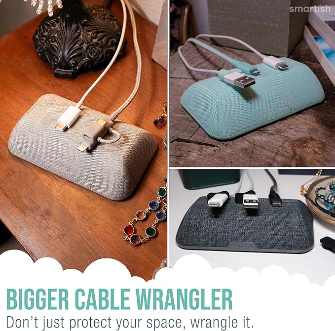 Smartish® Magnetic Cord Holder - Bigger Cable Wrangler Organizer with Magnet Clips for Charger Management on Desktop, Nightstand - Holds 6+ Cables - Lightly Toasted Beige