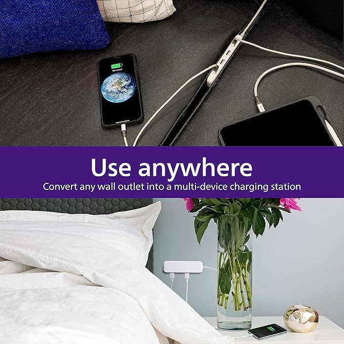 Philips 24W USB Extension Cord Power Strip Charging Station, for IPhone 11/Pro/Max/XS/XR/X/8, iPad Pro, Samsung Galaxy S10/S9/Plus, Google Pixel, USB-A, 6 ft. Braided Cord, DLK2506/27