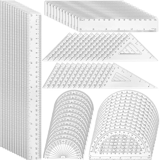 Tenare 36 Pcs Plastic Clear Math Set Includes Protractor Triangle Rulers 12 Inch 6 Inch Straight Geometry Math Transparent Ruler Measuring Tool for Office Home Supplies