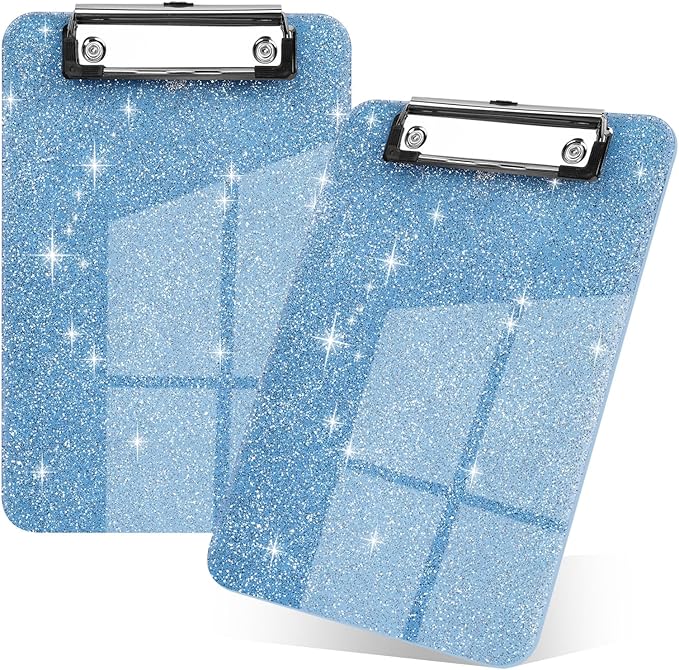 2 PCS A5 Size Clipboards,Size 6X 9inches,Glitter Clipboard with Low Profile Clip,Sparkle Plastic Clipboard,Cute Hanging Clip Boards for Office Supplies Clipboards Mini Clip Board