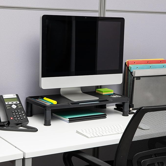 Mind Reader Monitor Stand, Laptop Riser, Desktop Organizer, Office, Plastic, 21.75" L x 10.25" W x 4.5" H, Set of 2, Black
