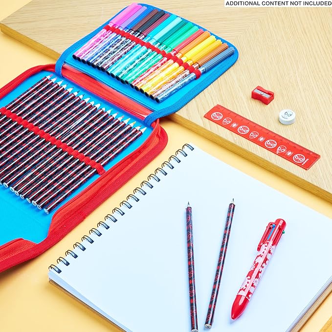 Marvel Spiderman Pencil Case with Colored Pencils Markers School Supplies Set Pen Holder Stationery Art Kit Gifts for Boys (Blue)