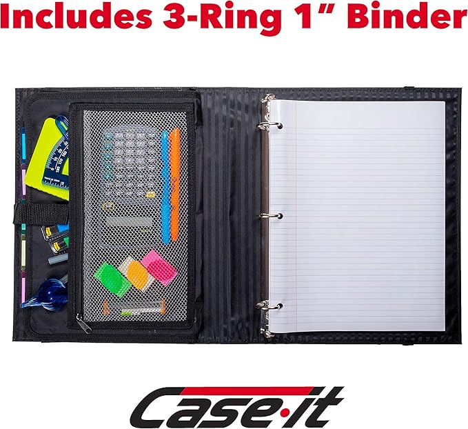 Case-it Pro Padfolio Portfolio Binder, 1 inch D-Ring Binder - 5 Tab Expanding File Folder, Multiple Pockets - Black (LL-PRO-243)