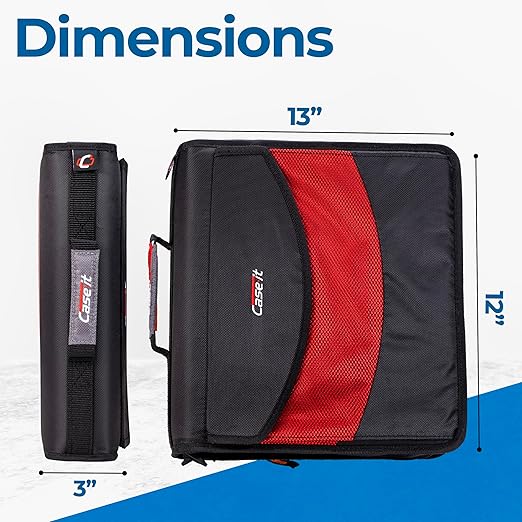 Case-it The Dual 2-in-1 Zipper Binder - Two 1.5 Inch D-Rings - Includes Pencil Pouch - Multiple Pockets - 600 Sheet Capacity - Comes with Shoulder Strap - Black Dual-121-A