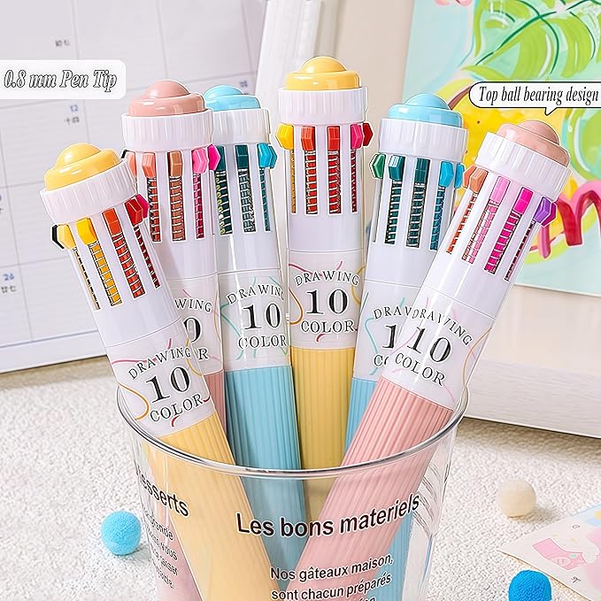 Multicolor Ballpoint Pen 0.8 mm, 10-in-1 Colored Pens Fine Point,Retractable Pens for Adult Coloring Books, Bible, Drawing, Note Taking, Art & Journaling Supplies(Orange Sea +Skin tone)