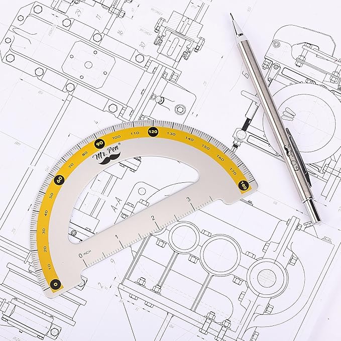 Mr. Pen- Geometry Set, Yellow Stripes, 4 Pack, Metal Geometry Kit, Triangle Ruler, Metal Ruler, Drafting Triangles, Metal Protractor, Metal Set Square, Drafting Ruler, Drafting Set