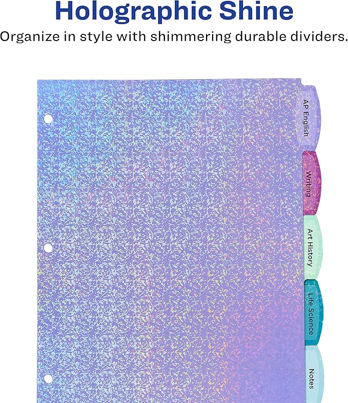 Avery Luxe Collection Holographic Big Tab Fashion Dividers for 3 Ring Binders, 5 Tab Set, Confetti Pattern, 1 Set (24929)