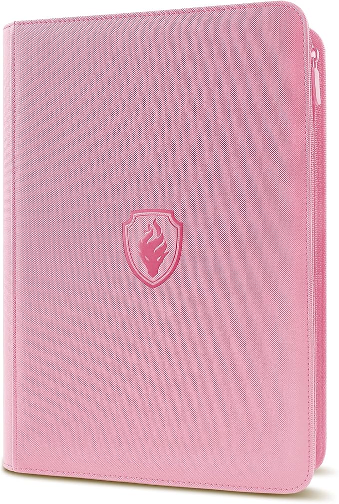 Premium Zip Card Binder, Fabmaker 9 Pocket Trading Card Binder, PU Cover Zipper Card Collection Album, Sturdy 360 Side-Loading Card Folder Holder for Game & Sports Cards, Pink