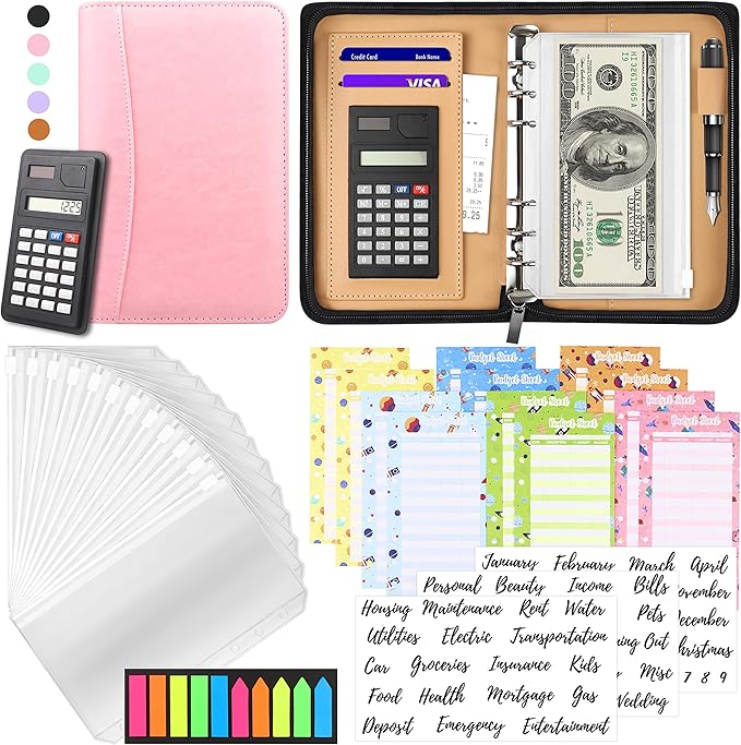 Budget Binder with Zipper Envelopes, Cash Envelopes for Budgeting, A6 PU Leather Budget Planner 2026 with Cash Envelopes Calculator, Bill Money Organizer for Cash Saving Budget System Wallet