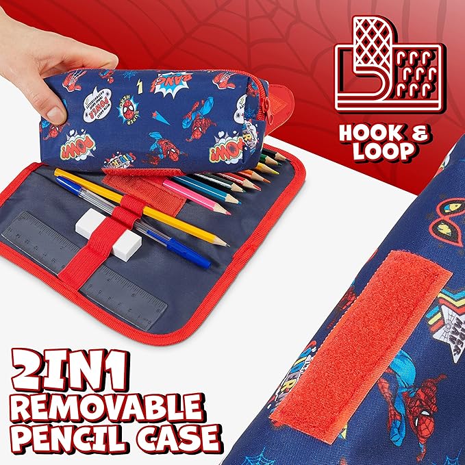 Marvel Spiderman Pencil Case with Cute Detachable Zipper Pouch including Ball Point Pen Pencil Eraser Ruler and Fun Colored Pencils Stationery Gifts for Kids