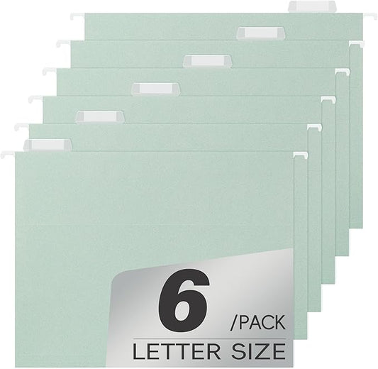 Letter Size Green Hanging File Folders,6 Reinforced Hanging Files in Assorted Colors,Designed for Home and Office Color Coded File Organization