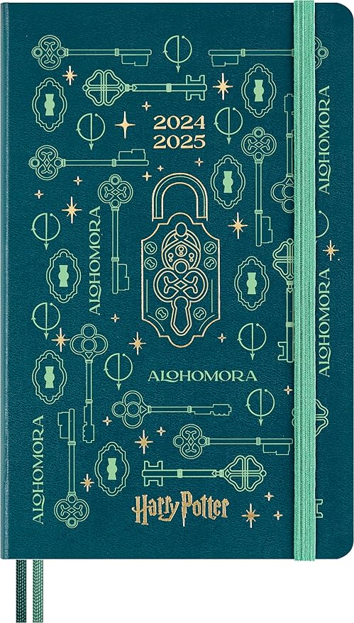 Moleskine Limited Edition Harry Potter 18 Month 2024-2025 Weekly Planner, Alohomora spell cover with glow in the dark special-effect, Hard Cover, Large (5" x 8.25"), Pine Green, 208 pages