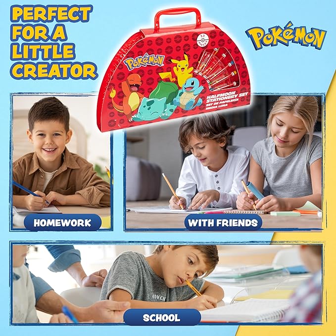 Pokemon Art Set for Boys Girls Drawing Painting Kit Markers Crayons Colored Pencils School Supplies Anime Gifts for Kids (Red)