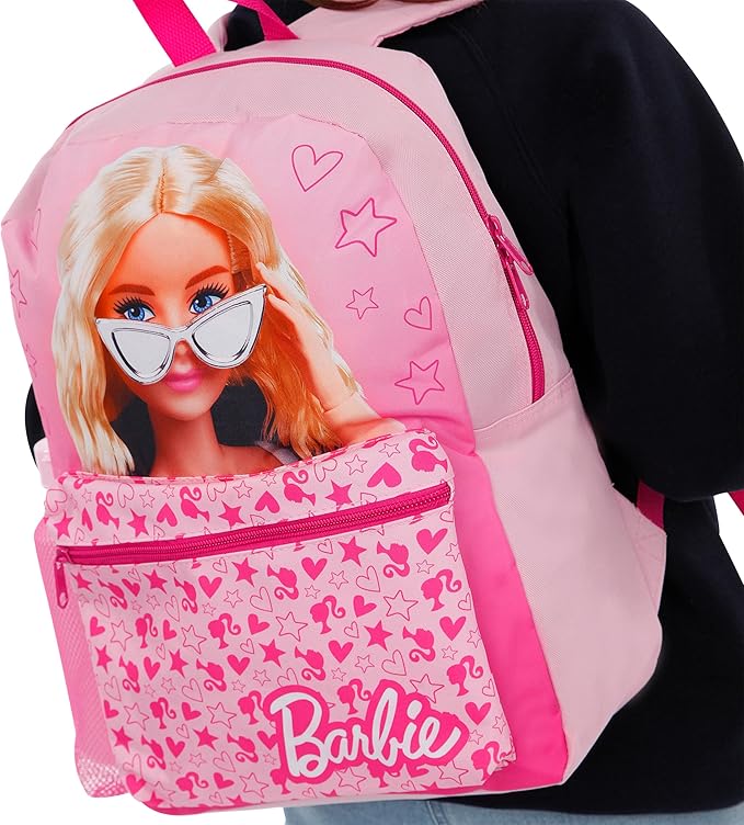Barbie Backpack 4 Piece Set | Girls School Bag Set | Girls Backpack Lunch Bag Water Bottle and Pencil Case | One Size Pink