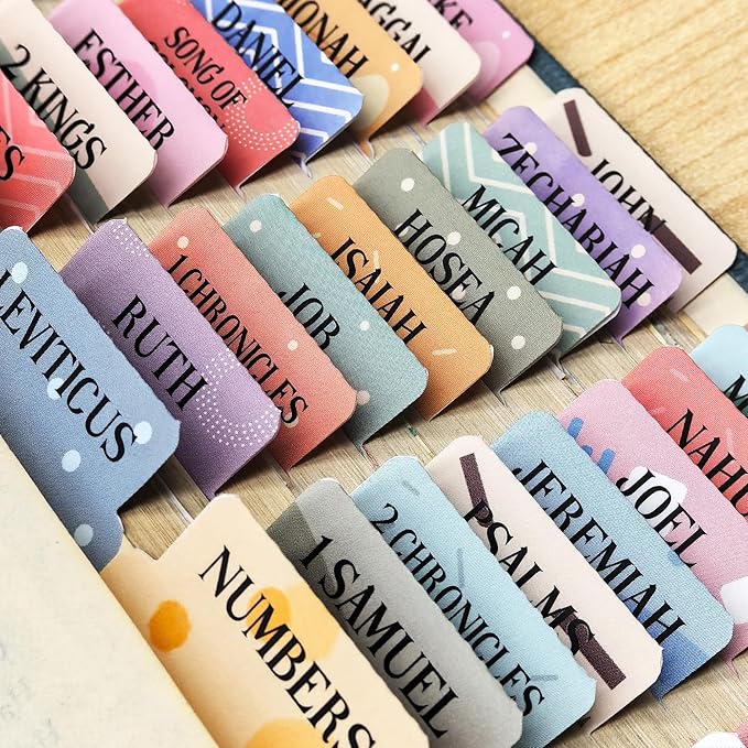 Bible Tabs for Women, 66 Large Print Laminated Bible Chapters Index Tabs and 39 Blank Dividers Sticky Labels, Cute Beauty Geometry Bible Study Supplies, Journaling Accessories, Christian Gifts for Men