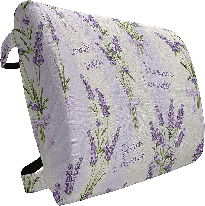 Ambesonne Lavender Lumbar Back Support Pillow, Stripes and Flowers Ribbons Romantic Country Spring Season Inspired Design Art, High Density Foam for Office Chairs Car Seats, 14" x 13", Purple