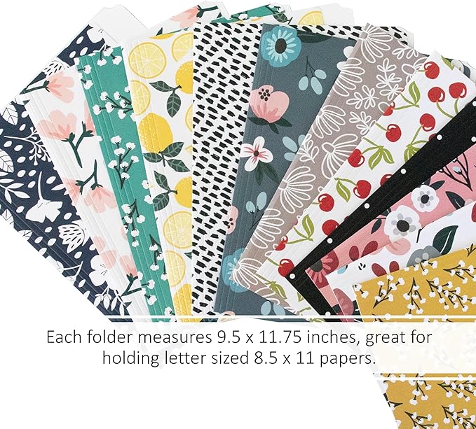 Cute File Folders, Set of 12 3-Tab Letter Size Decorative File Folders Boho Colored Manilla 8.5 x 11 Filing – Pretty Designer Home Office School Supplies (Mesmeric)