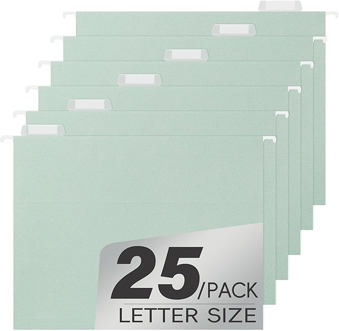 Letter Size Hanging File Folders,25 Pack Green Hanging Files in Assorted Colors,Designed for Home and Office Colored File Organization,25 per Box