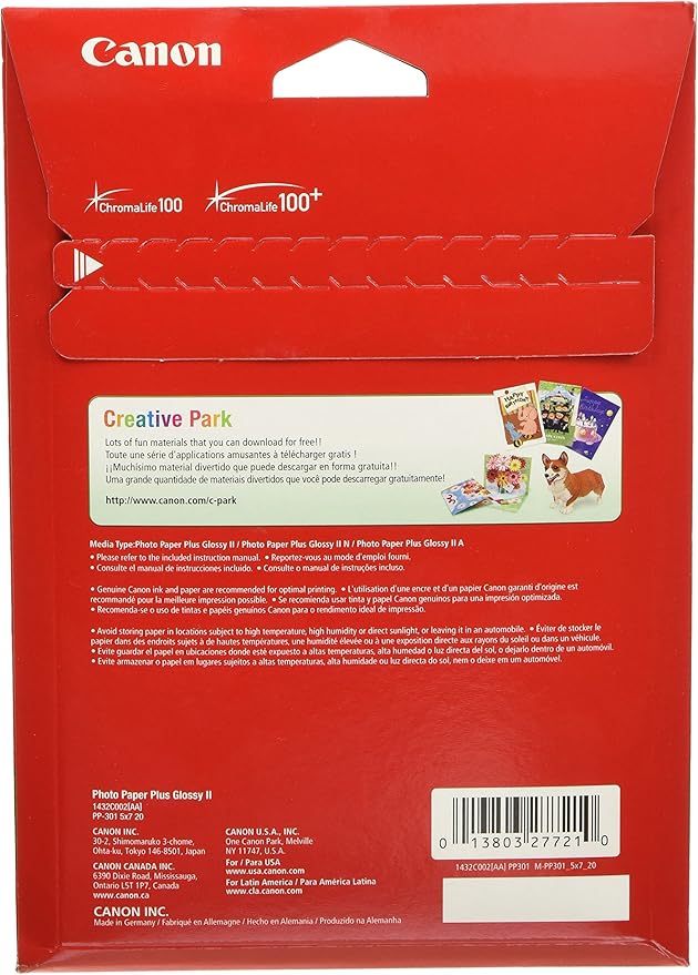 CanonInk 1432C002 Photo Paper Plus Glossy II 5" x 7" 20 Sheets (Pack of 2)