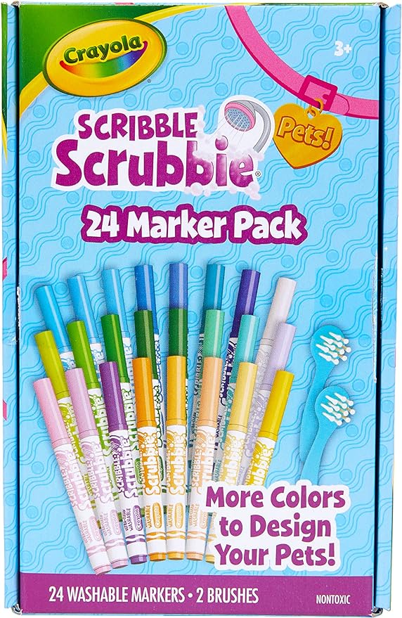Crayola Scribble Scrubbie Pets Marker Refill & Expansion Set - 24 Washable Markers For Kids, Stocking Stuffers for Kids, Christmas Gifts For Girls & Boys [Amazon Exclusive]