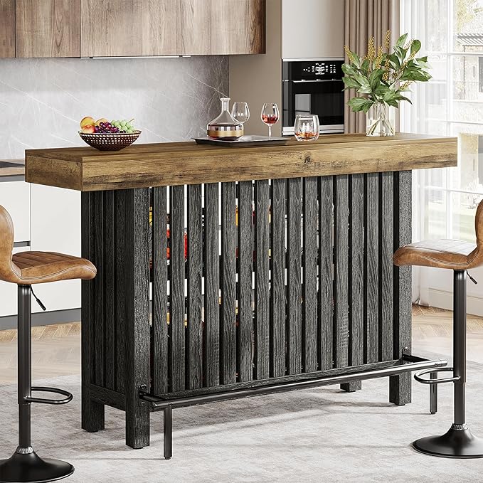 Tribesigns Bar Table with Storage Shelf, 63-Inch Large Mini Pub Table with Footrest, 2-Tier Modern Coffee Bar Cabinet Counter Height Table for Home Kitchen, Bistro, Dining Room, Living Room