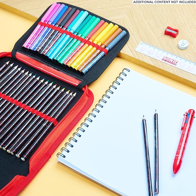 Sonic The Hedgehog Pencil Case with Colored Pencils Set for Kids Tweens School Supplies Gamer Pencil Pouch Markers Knuckles Shadow Amy Gifts for Kids