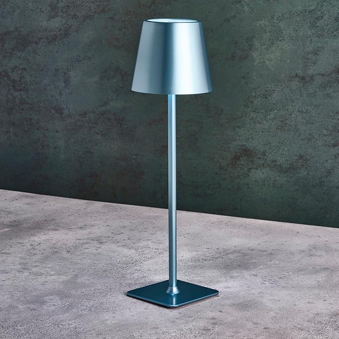 Mikasa 14.8-Inch Blue Rechargeable LED Lamp with Touch Control - Elegant Blue Aluminum Design, 5000mAh Battery, 3 Light Colors, Stepless Dimming, Perfect for Home Office, Living Room, Bedroom