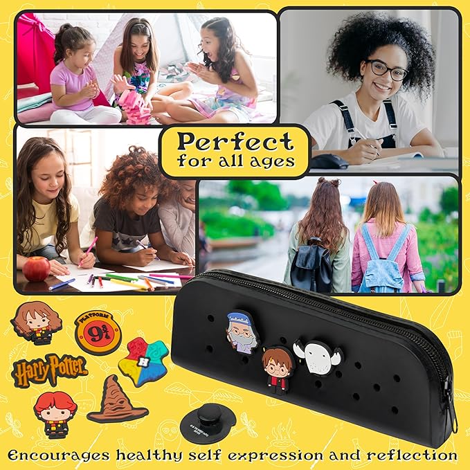 Harry Potter Gifts A5 Customizable Notebook and Zipped Pencil Case Kids Stationery Set with Character Chibi Pins Sticky Notes Hogwarts