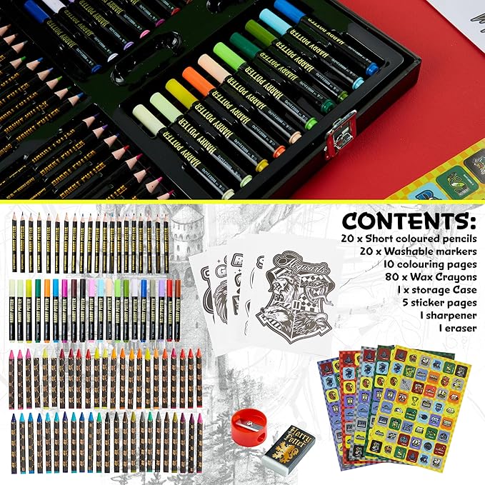Harry Potter Gifts Colored Pencils 130pcs Art Supplies Drawing Kit School Supplies Painting Kids Drawing Pencils Art Kit Travel Case with Crayons (Black)