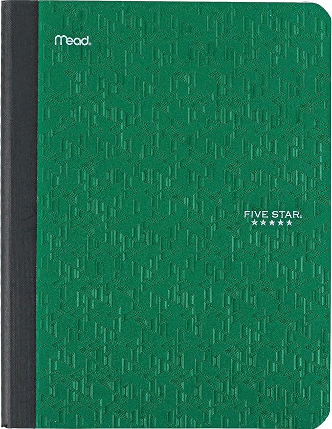 Five Star Composition Book + Study App, 4 Pack, College Ruled Paper, 7-1/2" x 9-3/4", 80 Sheets, Forest Green, Pacific Blue, Fire Red and Black (850065B-ECM)