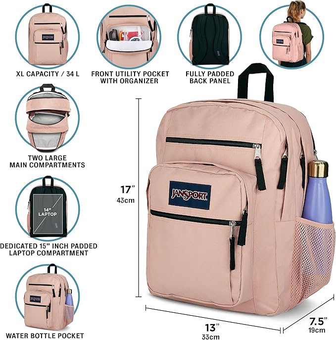 JanSport Laptop Backpack - Computer Bag with 2 Compartments, Ergonomic Shoulder Straps, 15” Laptop Sleeve, Haul Handle - Book Rucksack - Strawberry Shower