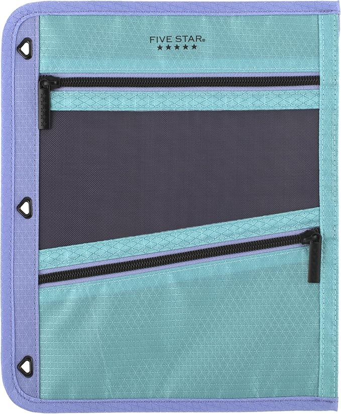 Five Star Pencil Pouch, Pen Case, 3-Pocket Zipper Pouch, Fits 3-Ring Binder, Storage Organizer for Classroom Supplies Earbuds Chargers Cables Makeup, Teal/Berry (500207F-ECM)