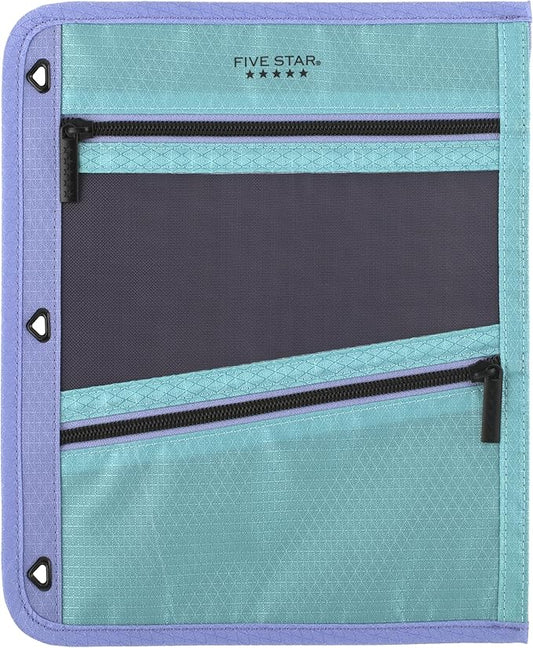 Five Star Pencil Pouch, Pen Case, 3-Pocket Zipper Pouch, Fits 3-Ring Binder, Storage Organizer for Classroom Supplies Earbuds Chargers Cables Makeup, Teal/Berry (500207F-ECM)