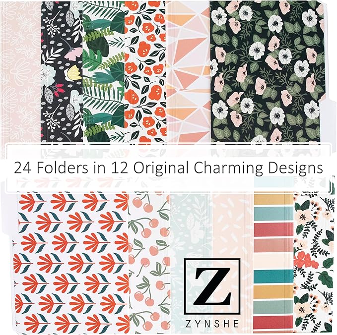 Cute File Folders, Set of 24 3-Tab Letter Size Decorative File Folders Boho Colored Manilla 8.5 x 11 Filing – Pretty Designer Home Office School Supplies (Enchantment)