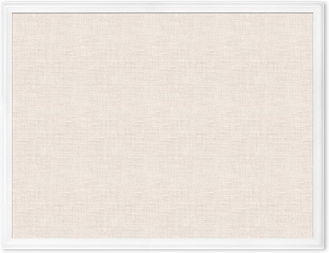 U Brands Farmhouse Linen Bulletin Board, 40" x 30", White Wood Style Frame, Industrial Grade Pinning Surface