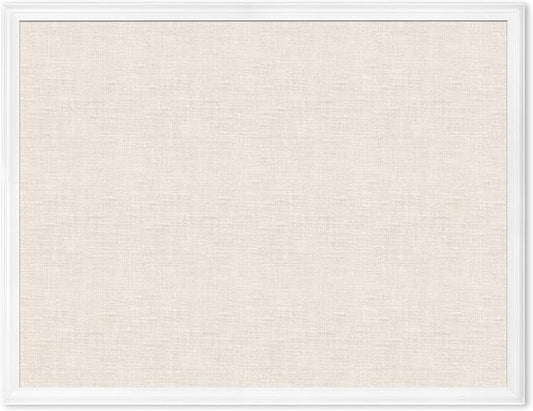 U Brands Farmhouse Linen Bulletin Board, 40" x 30", White Wood Style Frame, Industrial Grade Pinning Surface