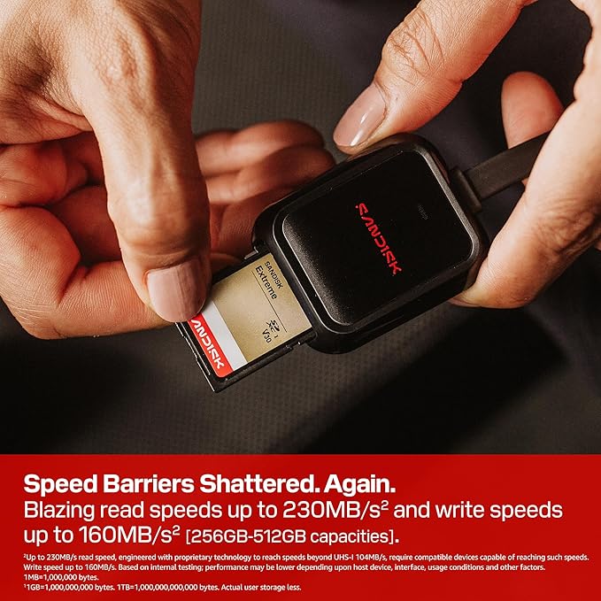 SANDISK 256GB Extreme SD UHS-I Card - Up to 230MB/s Read Speed and 160MB/s Write Speed, 4K UHD Video, U3, V30 - SDSDXV9-256G-GUCIN