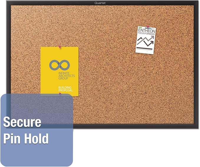 Quartet Cork Board, Bulletin Board, 2' x 1.5' Corkboard, Black Frame (2301B)