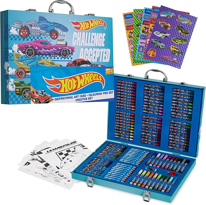 Hot Wheels Colored Pencils Art Supplies 130 pcs Drawing Kit School Supplies Painting Girls Drawing Pencils Art Kit Travel Case with Crayons Arts and Crafts for Kids 4-12