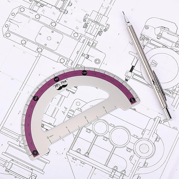 Mr. Pen- Geometry Set, Purple Stripes, 4 Pack, Metal Geometry Kit, Triangle Ruler, Metal Ruler, Drafting Triangles, Metal Protractor, Metal Set Square, Drafting Ruler, Drafting Set
