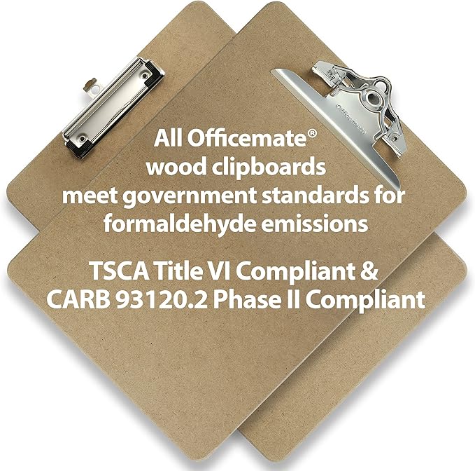 Officemate Recycled Wood Clipboards, Low Profile Clip, 12 Pack Clipboards, Letter Size (9 x 12.5 Inches), Brown (83812)